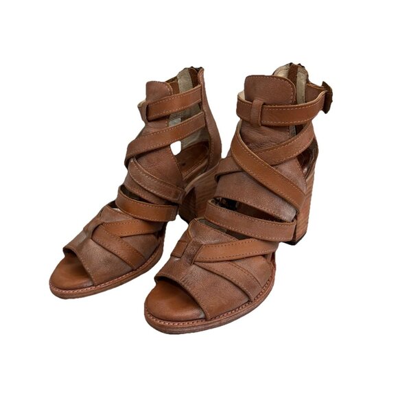 Freebird By Steven Claw Distressed Leather Heeled Sandals Bootie Women Size 8